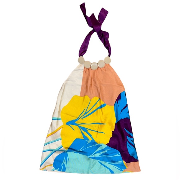 TIBI Floral Printed Embellished Silk Tunic Halter neck Sleeveless Top Size 4 - Picture 4 of 9